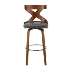 Gayle 26" Swivel Cross Back Grey Faux Leather And Walnut Wood Bar Stool -Gourmet Interiors 3f4f466c 5c41 4fe8 a50b 53f3b370b103