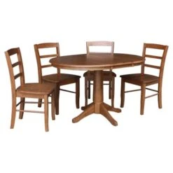 36" Round Extension Dining Table With 4 Madrid Chairs - Distressed Oak -Gourmet Interiors 3f8fbe72 05c0 4700 b2c3 403cb9ed8e13