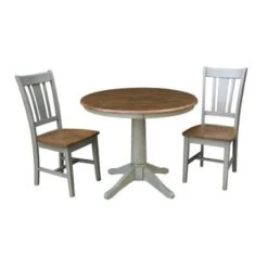 36" Round Top Pedestal Table With 2 San Remo Chairs - Set Of 3 Pieces - Distressed Hickory/Stone