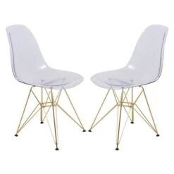 LeisureMod Cresco Plastic Dining Chair With Eiffel Gold Legs Set Of 2 - White Purple -Gourmet Interiors 3ffda0c0 893f 4240 a59d a3e858f951b3