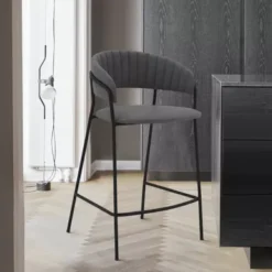 Nara 26" Gray Faux Leather And Metal Counter Height Bar Stool With Black Frame -Gourmet Interiors 406e2e33 5681 4658 9a06 b42774ab0a7c