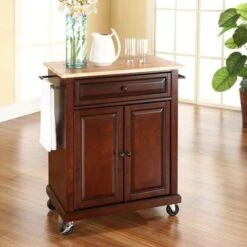 Crosley Compact Wood Top Portable Kitchen Cart/ Island - 18"d X 31"w X 35.5"h - Brown - Kitchen Cart - Wood