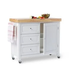 Copper Grove Macaulay Natural Rubberwood Rolling Kitchen Island Cart - White -Gourmet Interiors 40d7bb7b 5f6f 4a59 9047 b4cb51c16e30