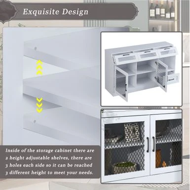 Nestfair Sideboard Multifunctional Buffet Cabinet With 4 Drawers And Adjustable Shelves - White 9 Nestfair Sideboard Multifunctional Buffet Cabinet With 4 Drawers And Adjustable Shelves - White - Image 7