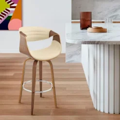 Arya 26" Swivel Counter Stool In Cream Faux Leather And Walnut Wood -Gourmet Interiors 41c5ceb9 7a96 4e2a b37b 7a1a329ebd6e