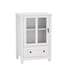 White Buffet Cabinet With Single Glass Doors,Unique Bell Handle - White -Gourmet Interiors 421aed2e 9a27 43f9 8c9e a5f13daade56