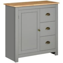 HOMCOM Modern Floor Cabinet, Storage Sideboard, Kitchen Buffet Table W/ Rubberwood Top, 3 Drawers And Cabinet - Grey 39 HOMCOM Modern Floor Cabinet, Storage Sideboard, Kitchen Buffet Table W/ Rubberwood Top, 3 Drawers And Cabinet - Grey -Gourmet Interiors 424525d0 cd2a 4da6 9782 687bde97cebe