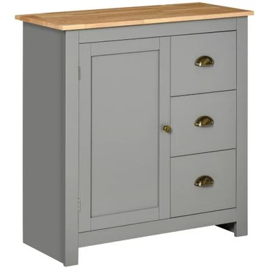 HOMCOM Modern Floor Cabinet, Storage Sideboard, Kitchen Buffet Table W/ Rubberwood Top, 3 Drawers And Cabinet - Grey 20 HOMCOM Modern Floor Cabinet, Storage Sideboard, Kitchen Buffet Table W/ Rubberwood Top, 3 Drawers And Cabinet - Grey - Image 18
