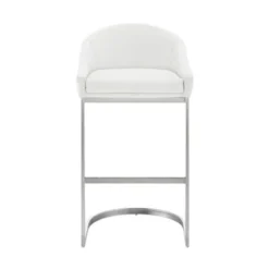 Atherik Counter Stool In Brushed Stainless Steel With White Faux Leather -Gourmet Interiors 42555fed b7bf 4a6e b603 5fd730640eb8
