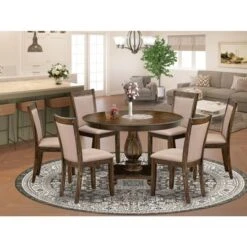 East West Furniture Dining Table Set - A Kitchen Table And Linen Fabric Dining Chairs With High Back (Pieces Option) - F2MZ7-716