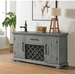 Beach House 65" Solid Wood Dove Grey Server With Wine Bottle Storage - Dove Grey
