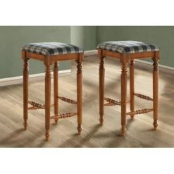 Bar Stool/ Set Of 2/ Bar Height/ Wood/ Fabric/ Brown/ Green/ Traditional