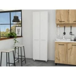 FM Furniture Pensacola, Double Door Pantry Cabinet, Five Interior Shelve - N/A - White