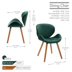 Porthos Home Vigo Dining Chair, Velvet Seat & Back, Beechwood Legs - Green -Gourmet Interiors 4435057b 1a43 48bb b358 2f7b87d68f8b