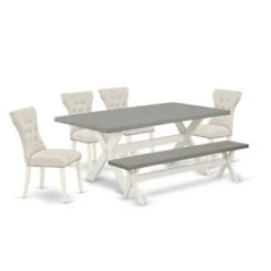 Dinette Set - Rectangular Table And Upholstered Parson Dining Chairs - Cement And Linen White Finish (Pieces Options) - X097GA235-6 -Gourmet Interiors 445cc7d6 ef58 4158 a32b f4814e5c0cdb