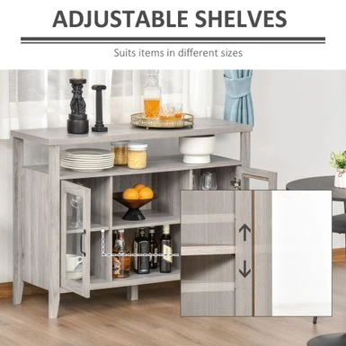 HOMCOM Farmhouse Sideboard Buffet Cabinet, Coffee Bar Cabinet With Storage Shelves, Kitchen Cabinet With 2 Framed Glass Doors - White 14 HOMCOM Farmhouse Sideboard Buffet Cabinet, Coffee Bar Cabinet With Storage Shelves, Kitchen Cabinet With 2 Framed Glass Doors - White - Image 12