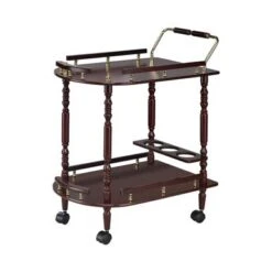 2-Tier Serving Cart With Casters In Merlot And Brass - Serving Cart - Merlot And Brass