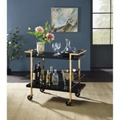 Alios Serving Cart With Gold Frame - Black With Gold Frame -Gourmet Interiors 44f03ae1 009d 4de3 92ac da79af230988