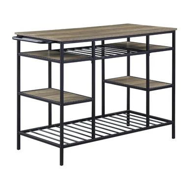 Kitchen Island In Rustic Oak Finish And Black - Rustic Oak And Black - Stationary - Wood 3 Kitchen Island In Rustic Oak Finish And Black - Rustic Oak And Black - Stationary - Wood