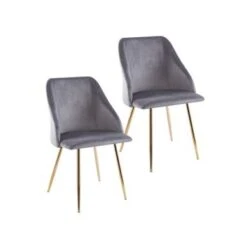 Porthos Home Pema Dining Chairs Set Of 2, Velvet, Gold Chrome Legs - Grey