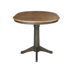 36" Round Top Pedestal Table With 12" Leaf - 36.1"H - Counter Height In Hickory And Washed Coal - Brown -Gourmet Interiors 4546e01f 97c1 4e32 ab97 b8c88c6c3c01