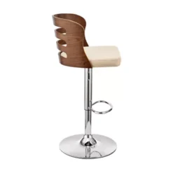 Khalia Adjustable Swivel Cream Faux Leather And Walnut Wood Bar Stool With Chrome Base -Gourmet Interiors 45fd6542 035b 4c85 8bde ba51846f1c91