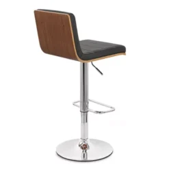 Aubrey Adjustable Height Swivel Black Faux Leather And Chrome Bar Stool With Walnut Wood -Gourmet Interiors 467e2b6a 7981 43f6 a433 332faa0c3983