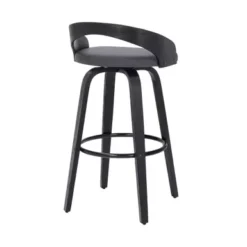 Sonia 30" Bar Height Swivel Grey Faux Leather And Black Wood Bar Stool -Gourmet Interiors 471b0ac9 bd31 41ba badb b51b54eef8a2