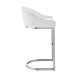 Atherik Counter Stool In Brushed Stainless Steel With White Faux Leather -Gourmet Interiors 471f9301 dafb 4e36 814f 7acd8396d939