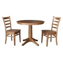 36" Round Solid Wood Extension Dining Table With 2 Dining Chairs - N/A - Distressed Oak -Gourmet Interiors 48180263 2ad3 407d a59e 151ad7bf3c9d