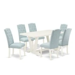 Dining Room Table Set - A Dining Table And Parson Chairs - Linen White Finish (No. Of Chairs & Bench Options) - V026CE215-7 -Gourmet Interiors 4866c220 96ab 49cd 916a 001ab0288ffc