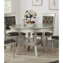 Dining Table With Glass Inserted Top In Antique Silver - Rectangle Top -Gourmet Interiors 48755a97 0f0f 4ed7 a793 df6bca1f2e9b