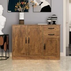 Clihome 43in. Wood Entryway Serving Storage Cabinet Buffet Sideboard - Walnut -Gourmet Interiors 48aa579f 50ea 4d15 bcb2 6fada174efa3