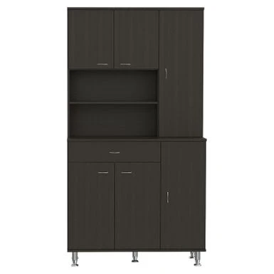 FM Furniture Venice 90 Pantry Cabinet, Multiple Cabinets, One Drawer, And Two Open Shelves - Black 4 FM Furniture Venice 90 Pantry Cabinet, Multiple Cabinets, One Drawer, And Two Open Shelves - Black - Image 2