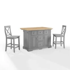 Julia Wood Top Island W/X-Back Stools - 50 "W X60 "D X41 "H - With Seating - Gray - Wood 18 Julia Wood Top Island W/X-Back Stools - 50 "W X60 "D X41 "H - With Seating - Gray - Wood -Gourmet Interiors 49059623 d333 4ff3 9fe2 e6c961adc1e2