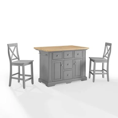 Julia Wood Top Island W/X-Back Stools - 50 "W X60 "D X41 "H - With Seating - Gray - Wood 7 Julia Wood Top Island W/X-Back Stools - 50 "W X60 "D X41 "H - With Seating - Gray - Wood - Image 5