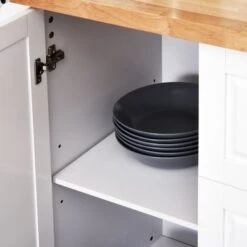 HOMCOM Farmhouse Mobile Kitchen Island Utility Cart With Barn Door Style Cabinets, Drawers And Wheels- White - White - Portable - Wood -Gourmet Interiors 493829a1 fc90 416a 8fad f3d8d7bf79ef