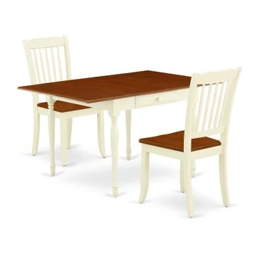 East West Furniture Dining Set-Small Dining Table- Wood Dining Chairs With Solid Wood Seat (Number Of Chairs Option) - MZDA3-WHI-W 4 East West Furniture Dining Set-Small Dining Table- Wood Dining Chairs With Solid Wood Seat (Number Of Chairs Option) - MZDA3-WHI-W - Image 2