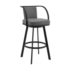 Livingston 26" Gray Faux Leather And Black Metal Swivel Bar Stool -Gourmet Interiors 49a8cd26 9032 432c 8401 f83cf73fdd5d