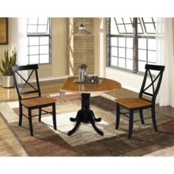 42" Solid Wood Dual Drop Leaf Table With 2 X-Back Chairs - 3 Piece Set - Black/Cherry -Gourmet Interiors 49ffbb12 b07c 4d8a ba19 97055f913c63