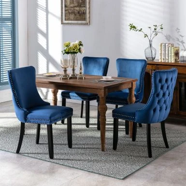 Upholstered Wing-Back Dining Chairs(Set Of 2) - N/A - Blue 6 Upholstered Wing-Back Dining Chairs(Set Of 2) - N/A - Blue - Image 4