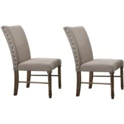 Nailhead Trim Fabric Upholstered Wooden Side Chair, Set Of 2, Gray And Brown - Grey - Set Of 2