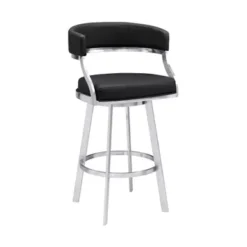 Dione 30" Bar Height Swivel Black Faux Leather And Brushed Stainless Steel Bar Stool