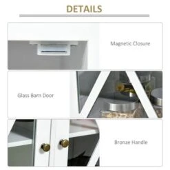 HOMCOM 45" Farmhouse Style Kitchen Sideboard Serving Buffet Storage Cabinet Cupboard With Glass Doors And 3 Drawers - White -Gourmet Interiors 4a25fc1e 0c51 4849 b23a 677ebe974adb