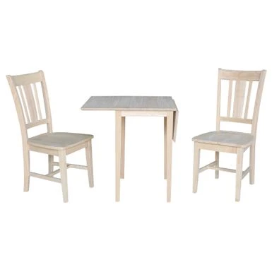 Small Drop Leaf Dining Table With 2 Splat Back Chairs - 3 Piece Set - 36 In. W X 22 In. D X 29 In. H - Unfinished 4 Small Drop Leaf Dining Table With 2 Splat Back Chairs - 3 Piece Set - 36 In. W X 22 In. D X 29 In. H - Unfinished - Image 2