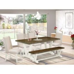 Modern Kitchen Set - A Rectangular Table And Parson Chairs - Wire Brushed Linen White Finish (No. Of Chairs & Bench Options) - V077FL201-6 -Gourmet Interiors 4b0a6ffd d736 4dcc bf24 1caadcb7353d