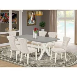 Dinette Set - Rectangular Table And Upholstered Parson Dining Chairs - Cement And Linen White Finish (Pieces Options) - X097GA235-6 -Gourmet Interiors 4b9796bd 28ff 4374 8560 679fe9ed3c1f