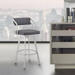 Scranton 30" Swivel Slate Grey Faux Leather And Silver Metal Bar Stool -Gourmet Interiors 4b9aa6a6 5372 4b82 8a6b aa82b8278285