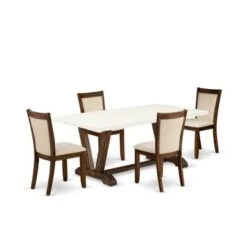 East West Furniture Kitchen Set, A Rectangular Table And Kitchen Chairs With Linen Fabric Seat (Pieces Option) - V727MZN32-6 -Gourmet Interiors 4bc8dea1 6ba7 4ba4 a493 42698d8e4c0a