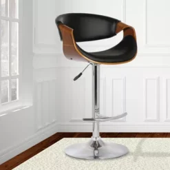 Butterfly Adjustable Height Swivel Black Faux Leather And Walnut Wood Bar Stool With Chrome Base -Gourmet Interiors 4bf7154c 1f58 4745 bef2 8b3caf77f878